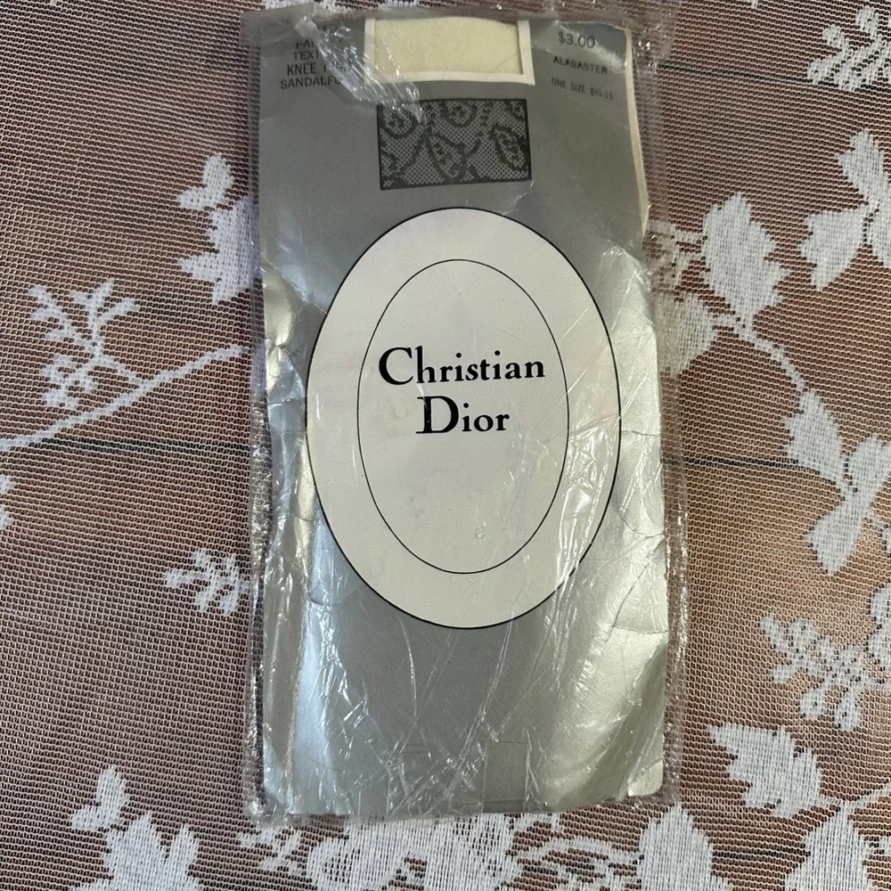 Vintage Christian Dior Paisley Texture Knee High Sandalfoot Stockings 8.5-11